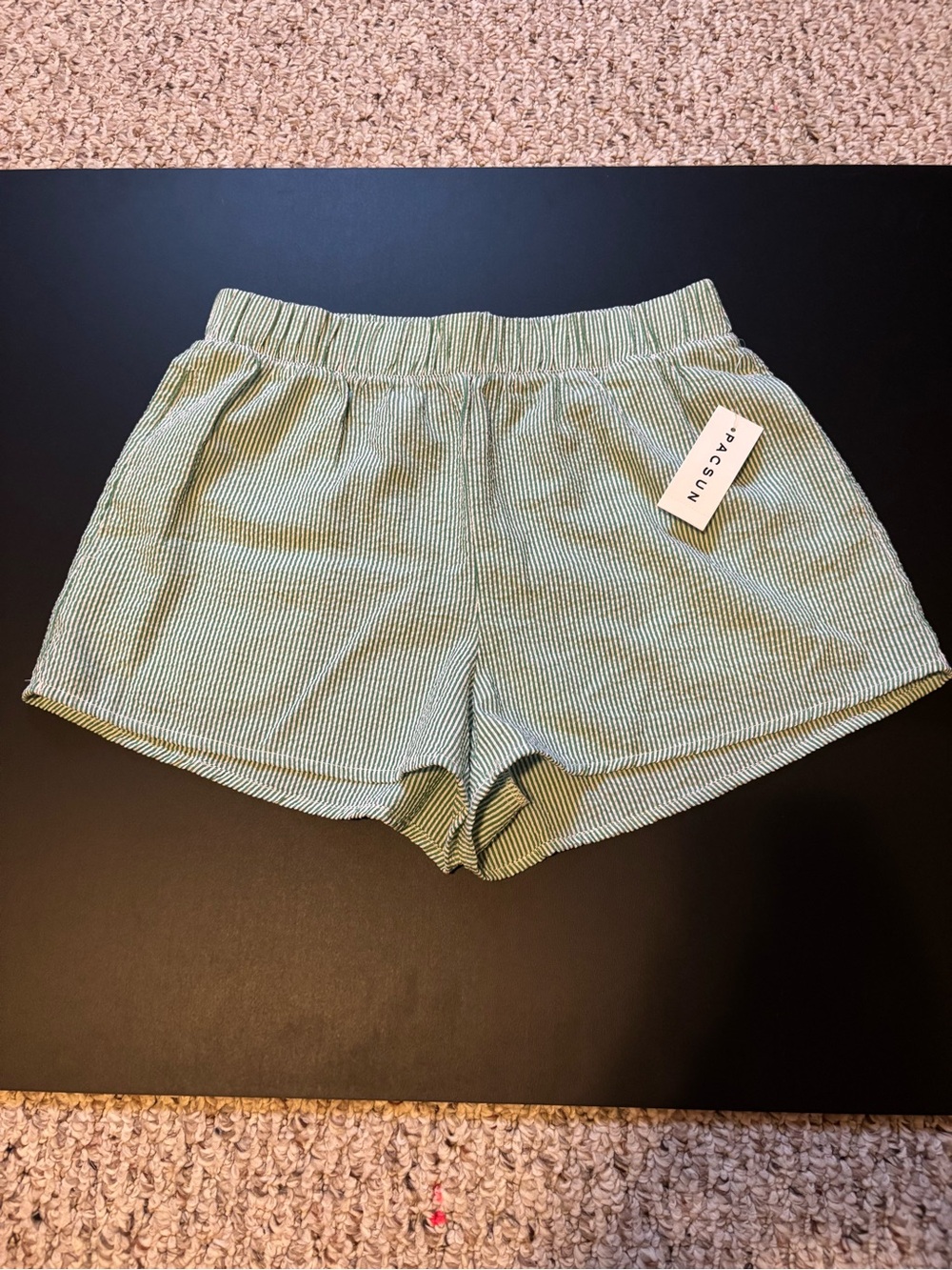 PacSun Women's Green Striped Elastic-Waist Shorts
